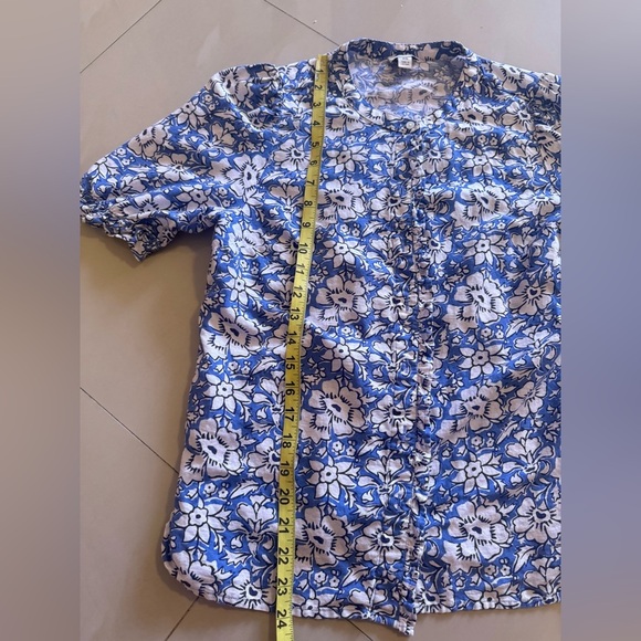 J Crew Linen-cotton blend ruffle top with puff sleeves  White/ Floral Summer XS - Picture 14 of 16